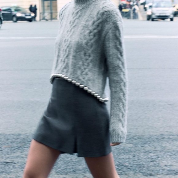 Zara Sweaters - Zara Gray Cowl Neck Sweater with Chunky Cable Knit Design